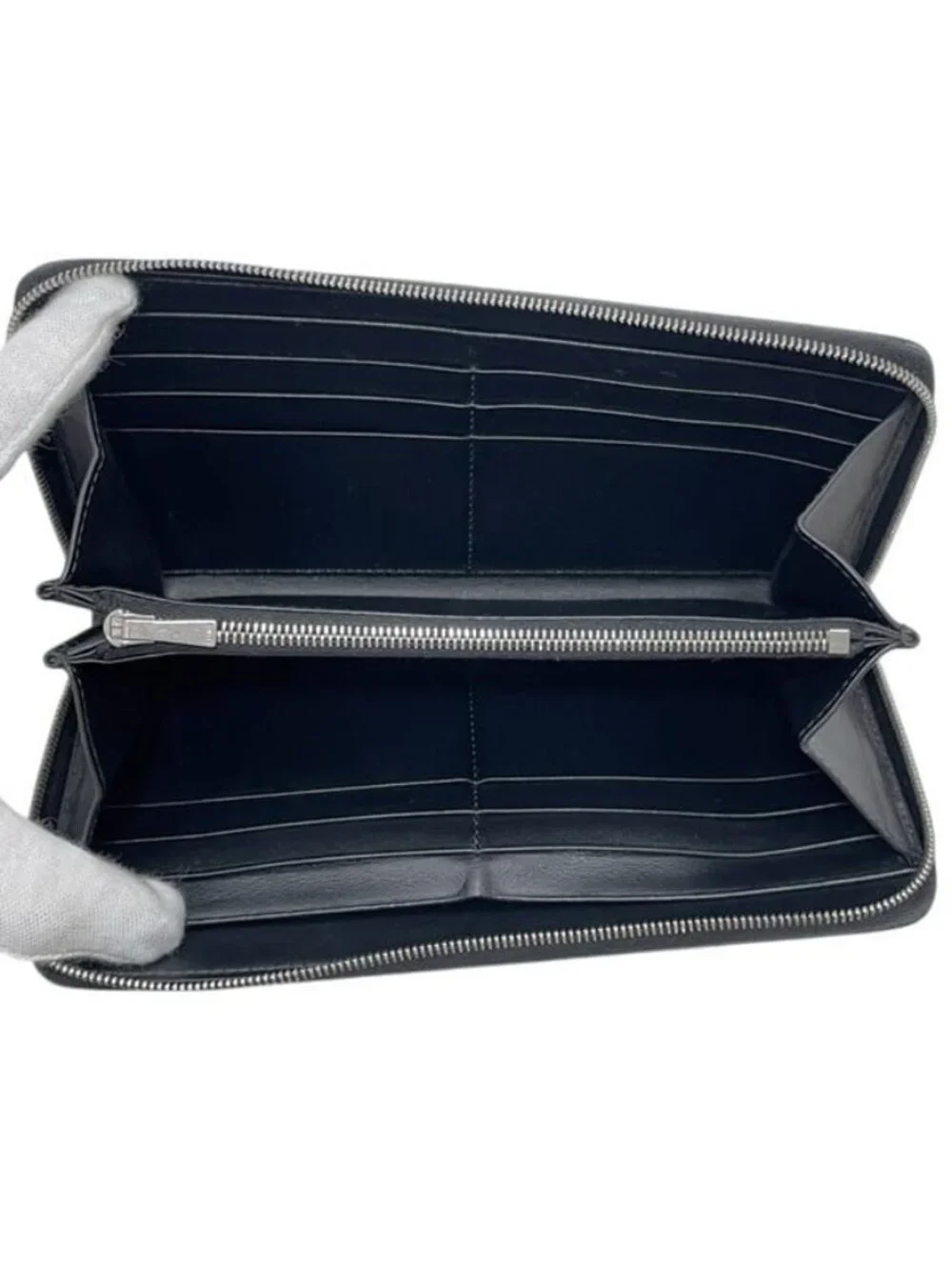 Celine Zip Around Wallet Large Zipped Black Leather Zipper Coin Purse